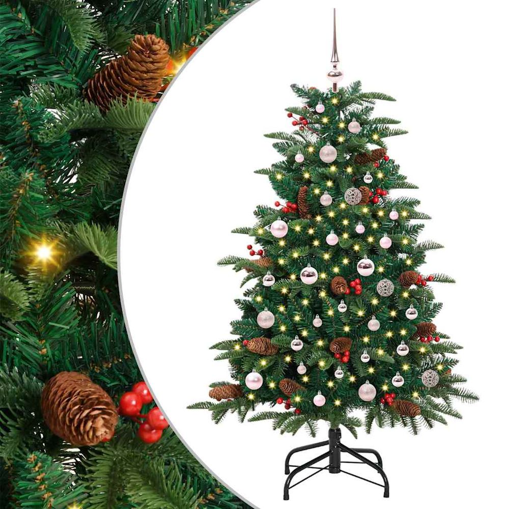 Sapin de fêtes vert 150 cm, ensemble complet avec lumières et ornements de noël