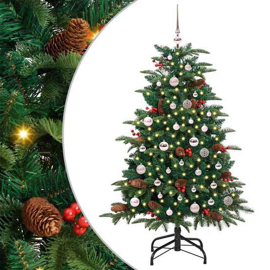 Sapin de fêtes vert 150 cm, ensemble complet avec lumières et ornements de noël