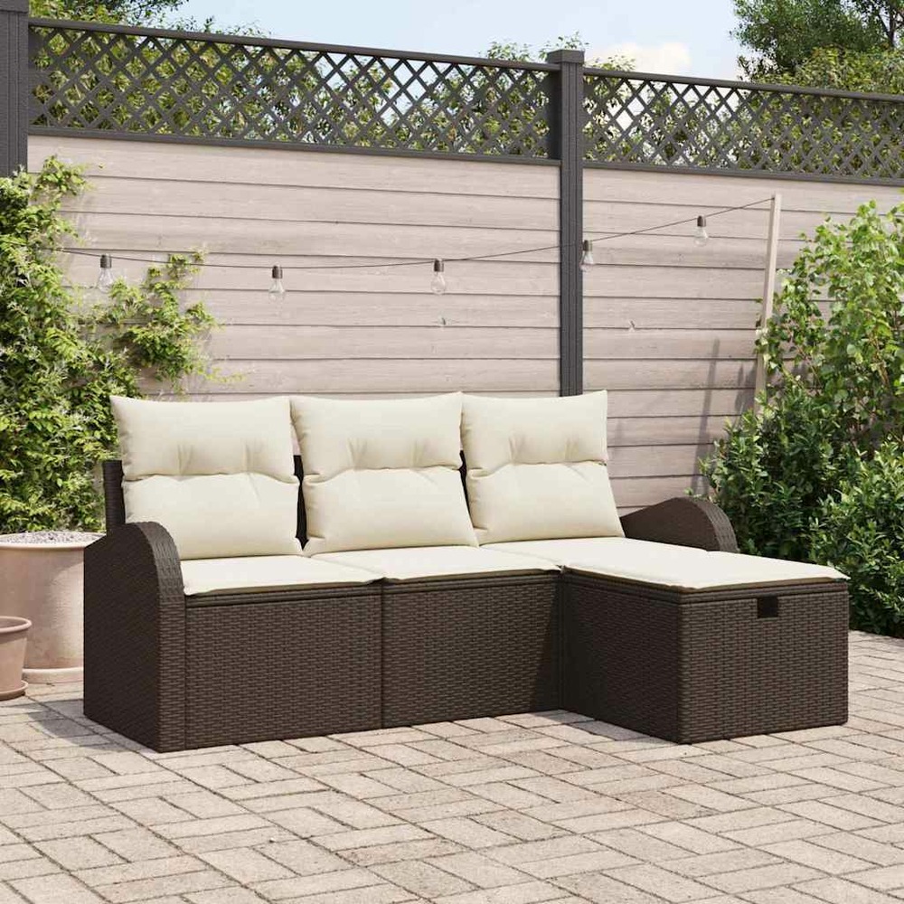 Ensemble de canapé de jardin 4 pcs marron polyrotin