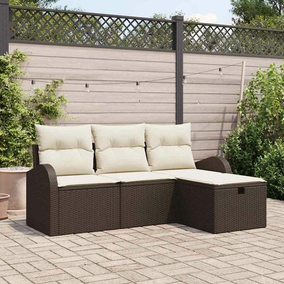 Ensemble de canapé de jardin 4 pcs marron polyrotin