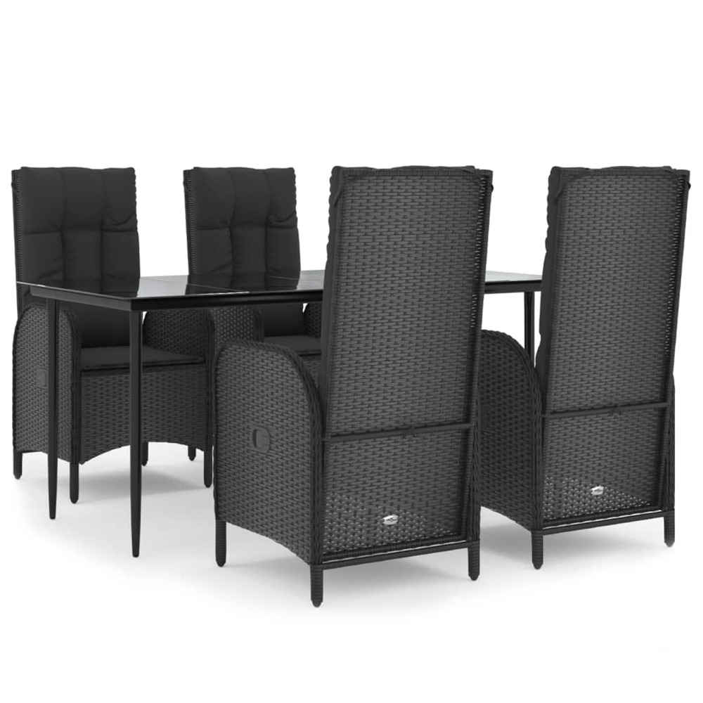 Ensemble à manger de jardin coussins 5pcs noir résine tressée