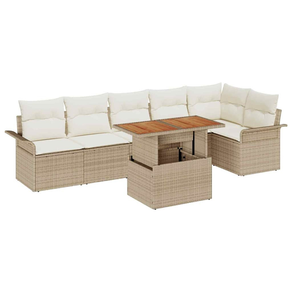 Ensemble de canapé de jardin 7 pcs beige poly rotin