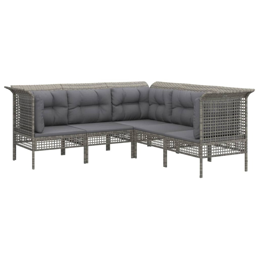 Salon de jardin meuble d'extérieur ensemble de mobilier 5 pièces avec coussins gris résine tressée