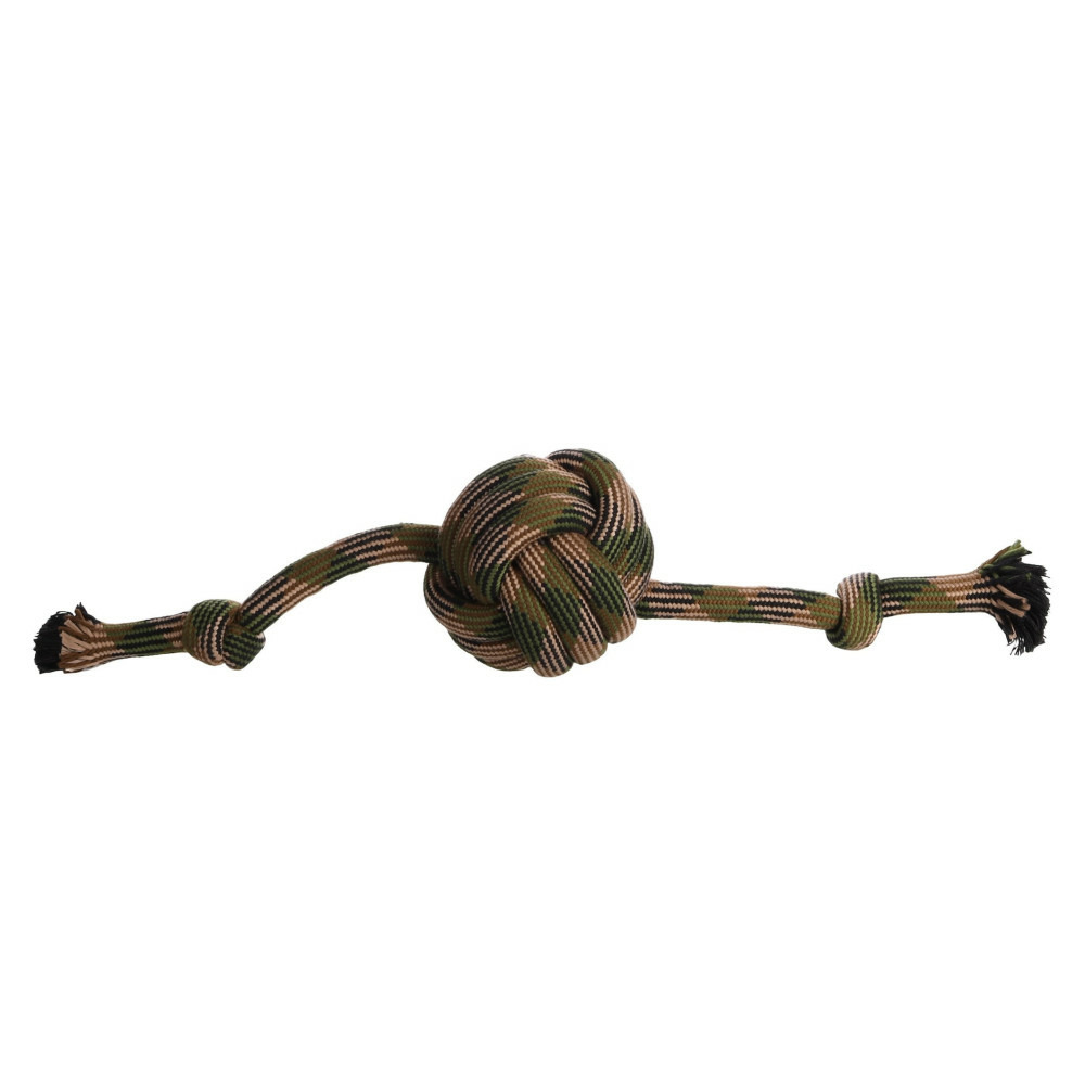 Jouet balle nouée corde avec 2 nœuds camouflage 65 cm pour chien