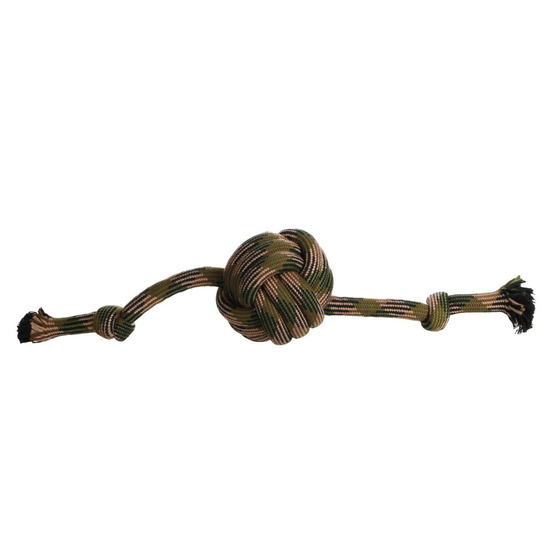 Jouet balle nouée corde avec 2 nœuds camouflage 65 cm pour chien