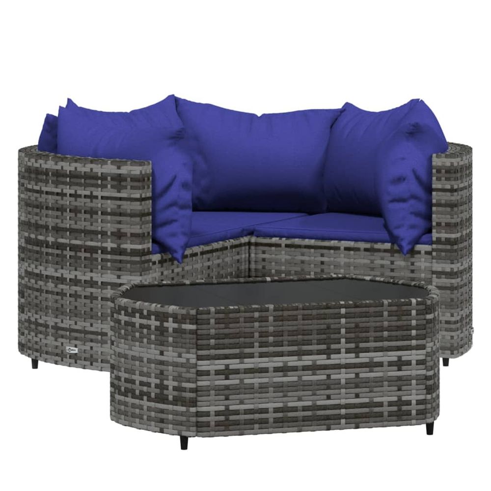 Salon de jardin 4 pcs avec coussins gris résine tressée