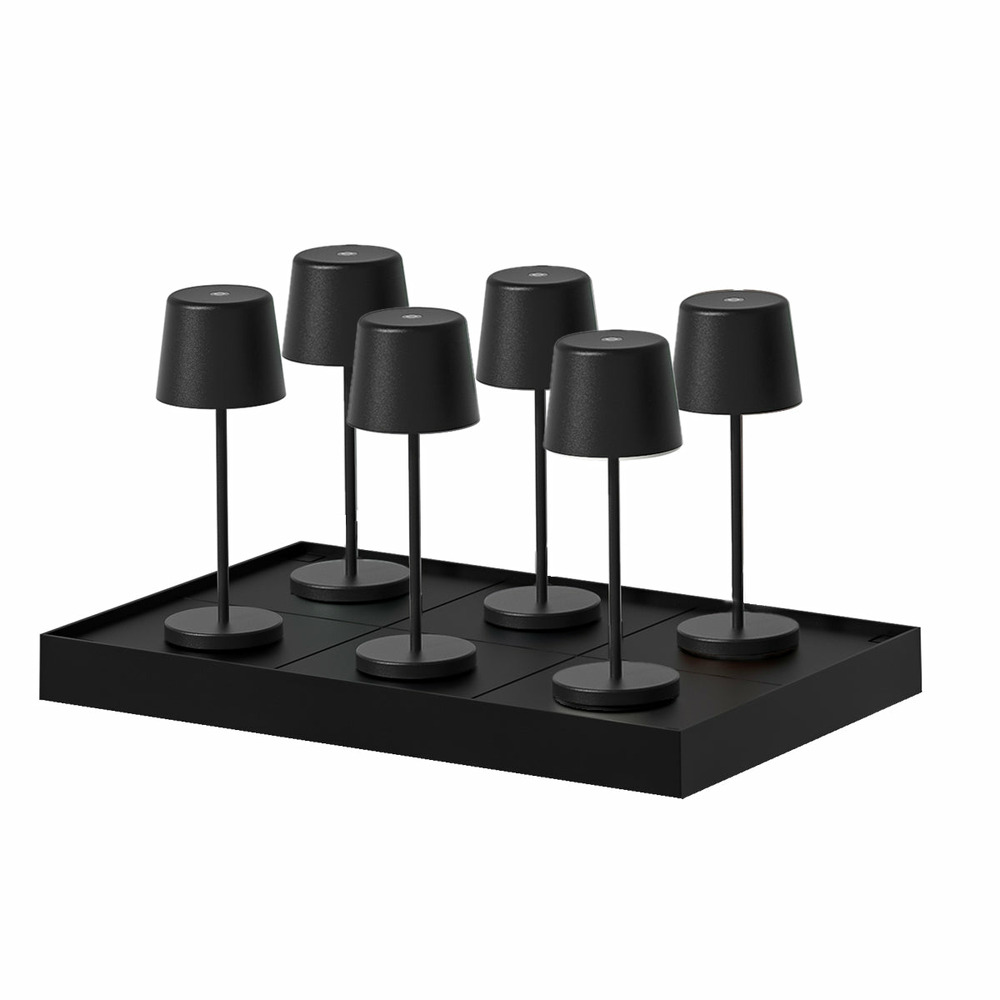6 mini lampes avec plateau de chargement kelly mini noir aluminium h22cm