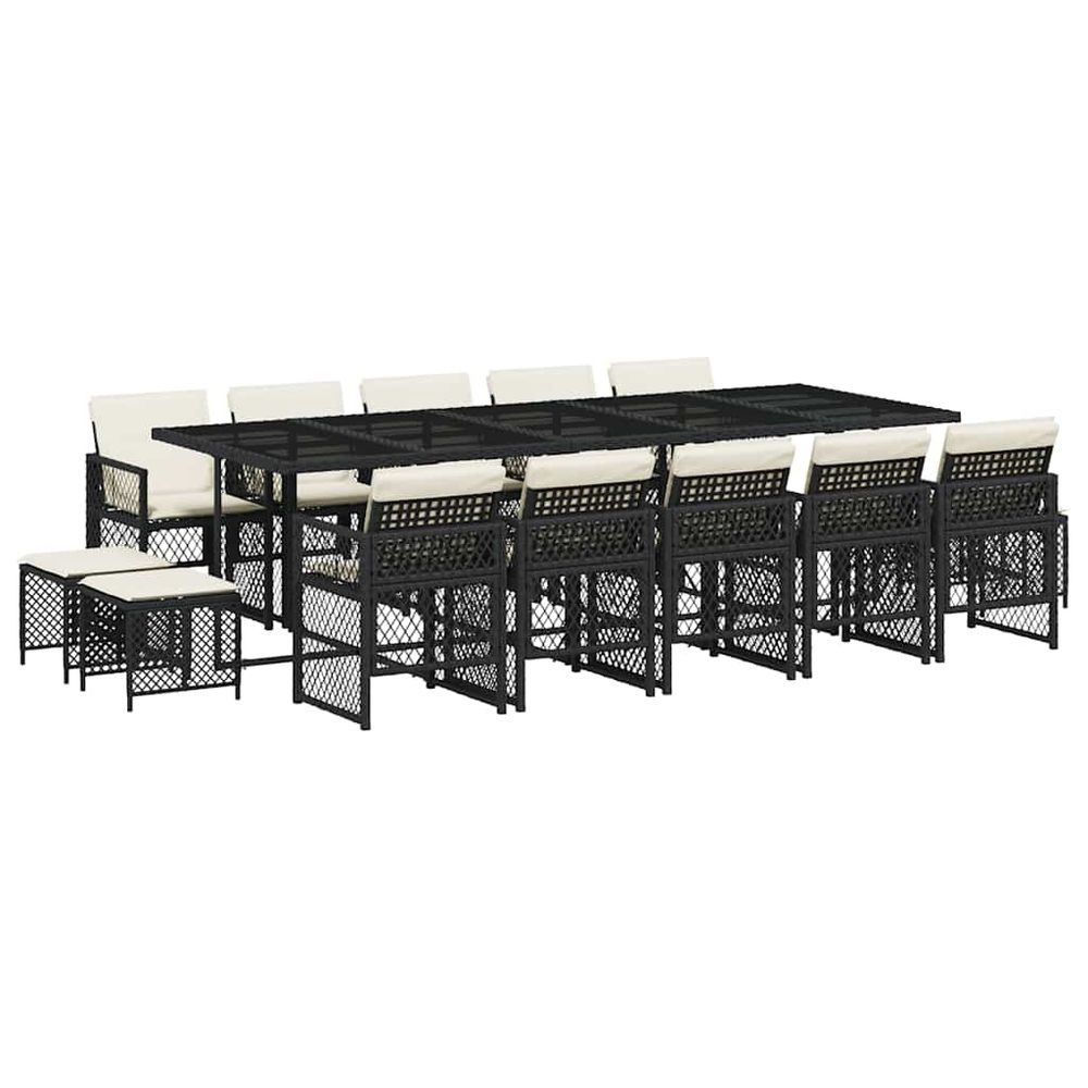 Ensemble à manger de jardin 15 pcs coussins noir résine tressée