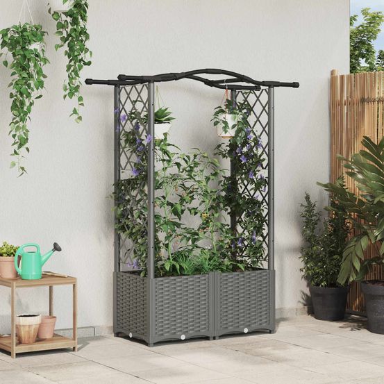 Lit potager surélevé treillis pp jardin support plantes toit courbé 125x40x138cm gris