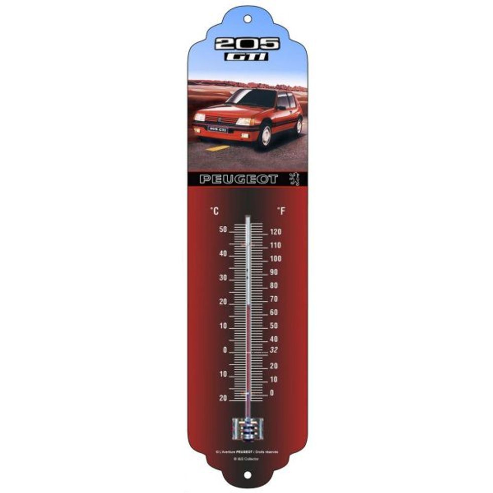 Thermomètre en métal pub 28 x 6.5 cm peugeot 205 gti