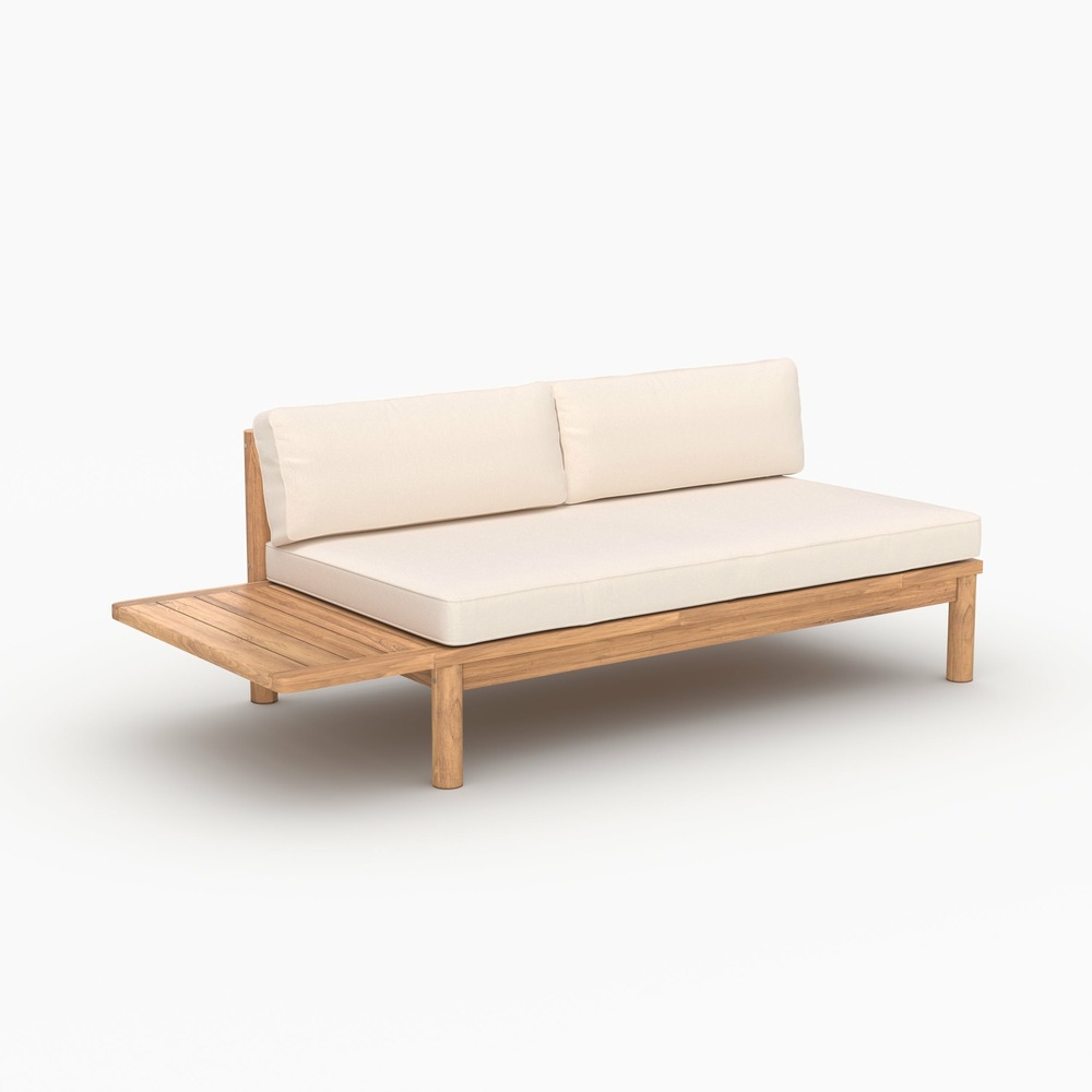 Nadila-canapé de jardin en teck massif et coussin blanc 2 places