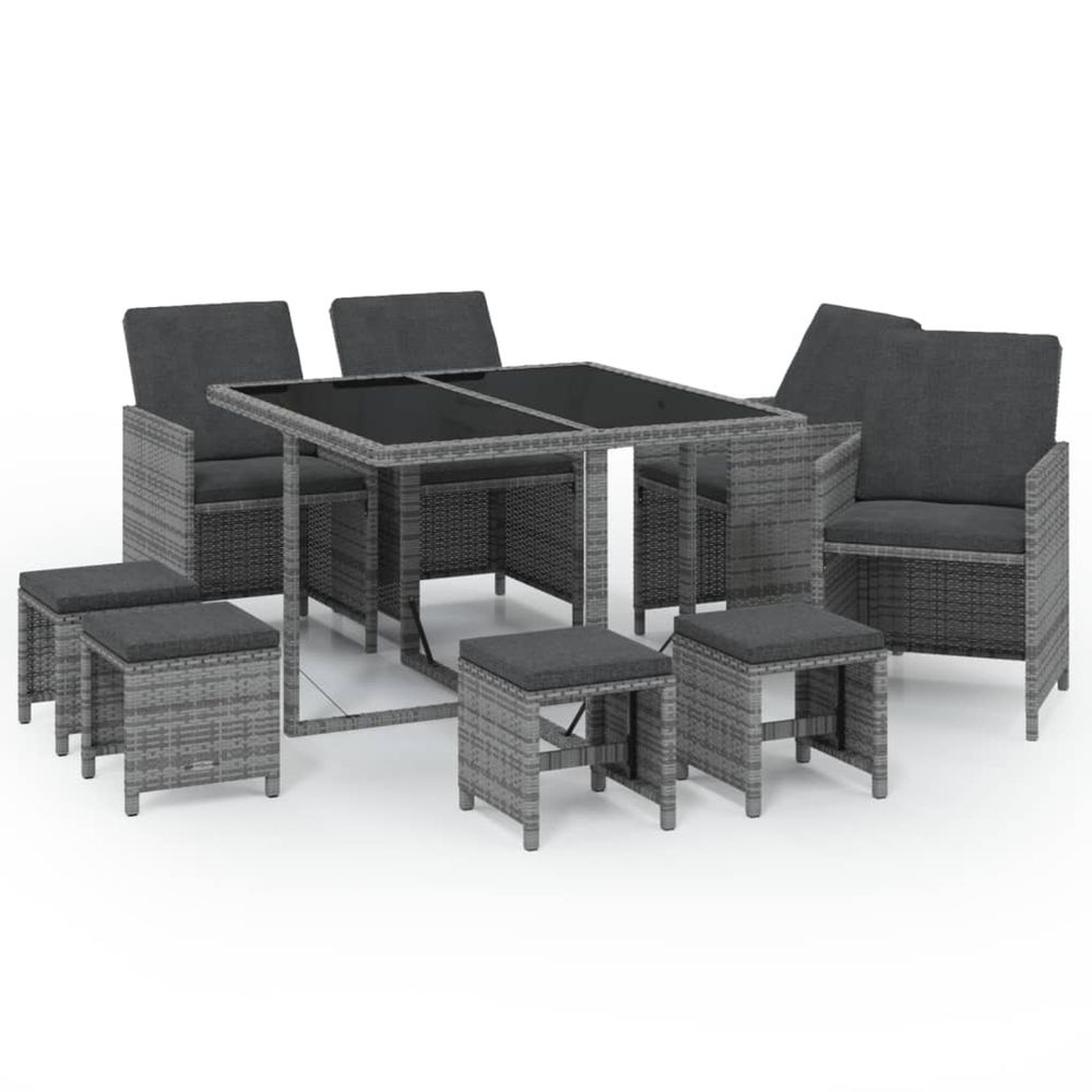 Ensemble à manger de jardin coussins 9pcs résine tressée gris