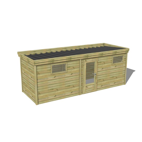 Abri de jardin bois pin traité autoclave 27mm - 6,49x2,14m / 14m2 - bac acier - abri français