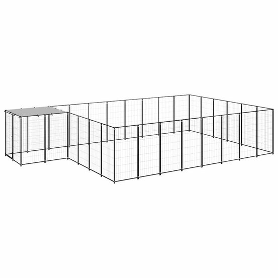 Enclos chien extérieur acier avec toit de protection 18,15 m² noir