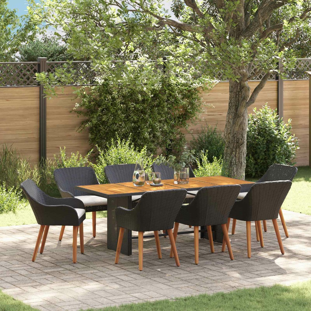 Ensemble de salle à manger pour jardin 9 pcs noir polyrotin