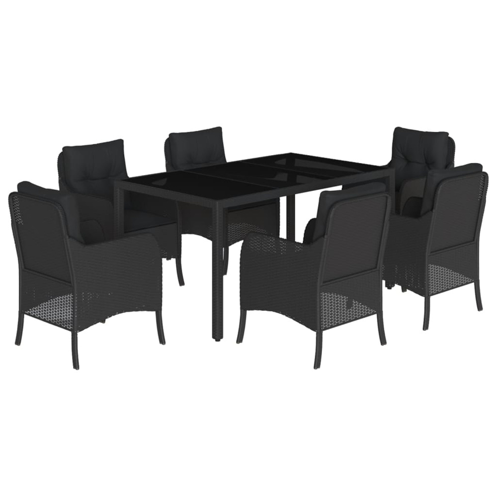 Ensemble à manger de jardin coussins 7pcs noir résine tressée