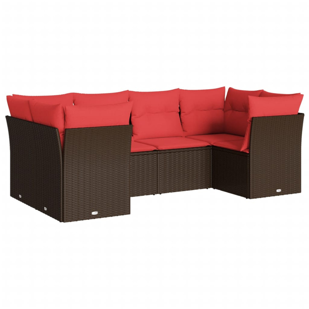 Salon de jardin 6 pcs avec coussins marron résine tressée