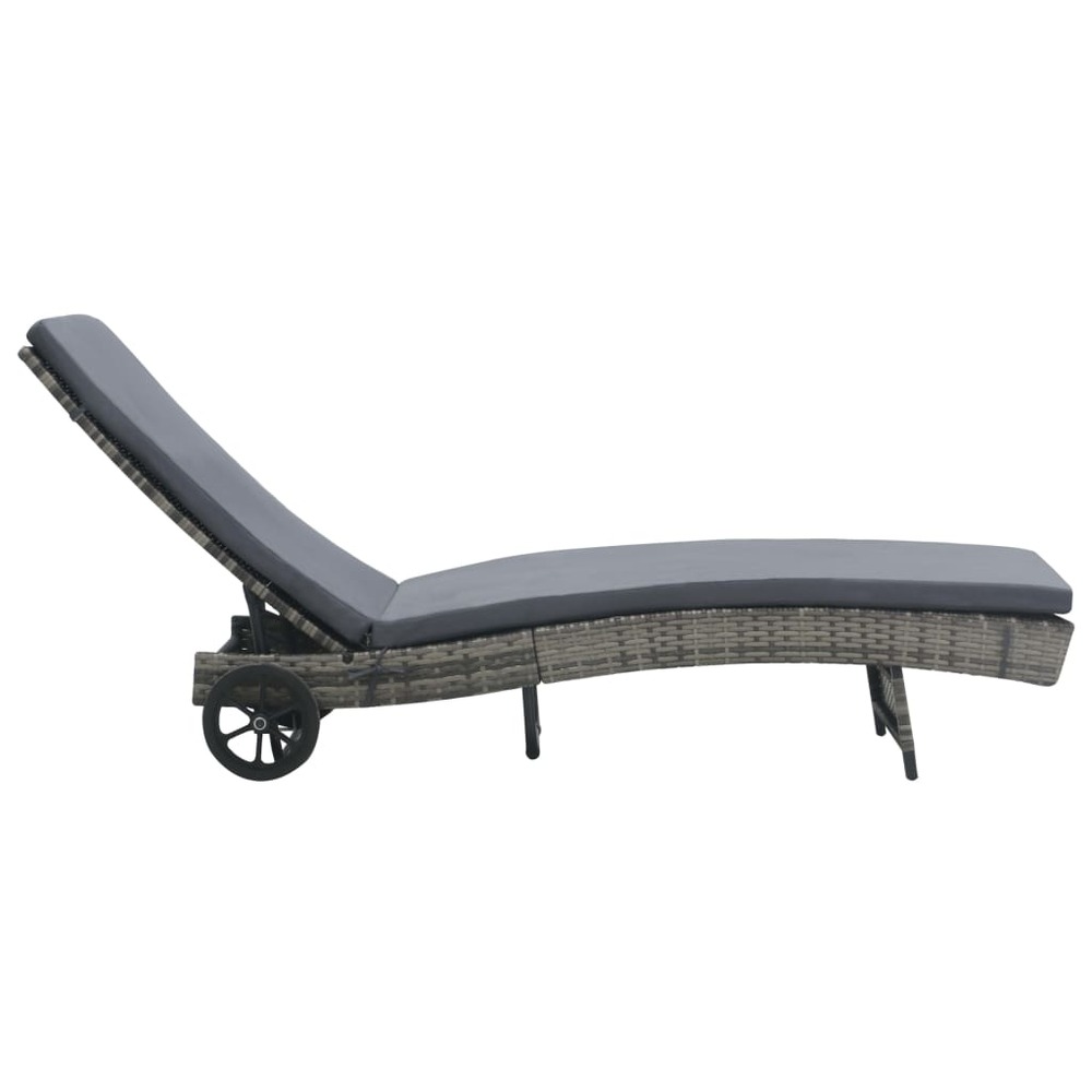 Chaise longue avec roues et coussin résine tressée anthracite