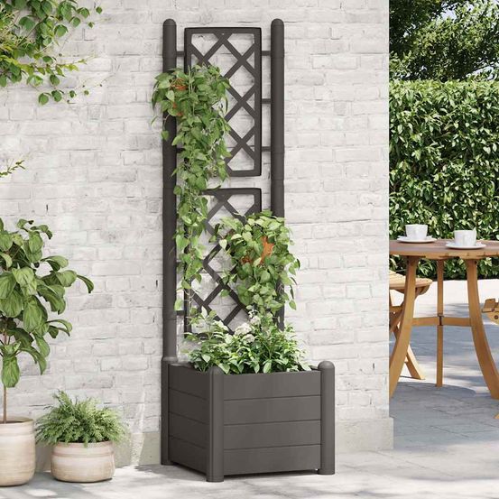 Jardinière carrée 30l avec treillis pour plantes grimpantes balcon anthracite
