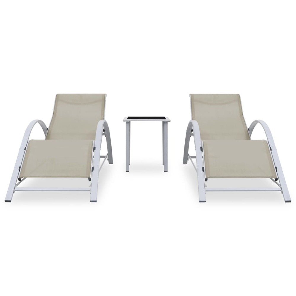 Chaises longues lot de 2 avec table aluminium crème