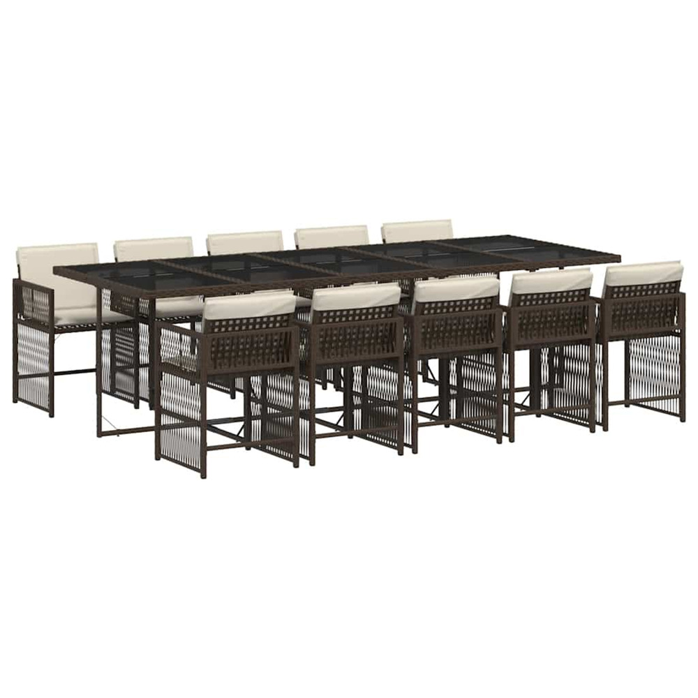 Ensemble à manger de jardin et coussins 11 pcs marron rotin