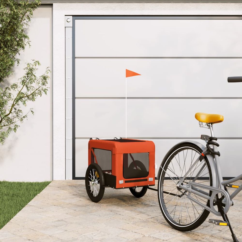 Remorque vélo chien tissu oxford transport animaux sécurisé pour balades orange