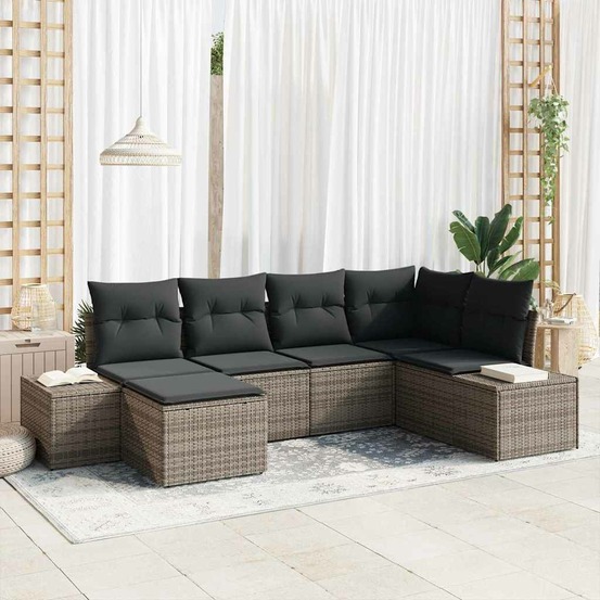 Ensemble de canapé de jardin avec coussin 6 pcs gris polyrotin