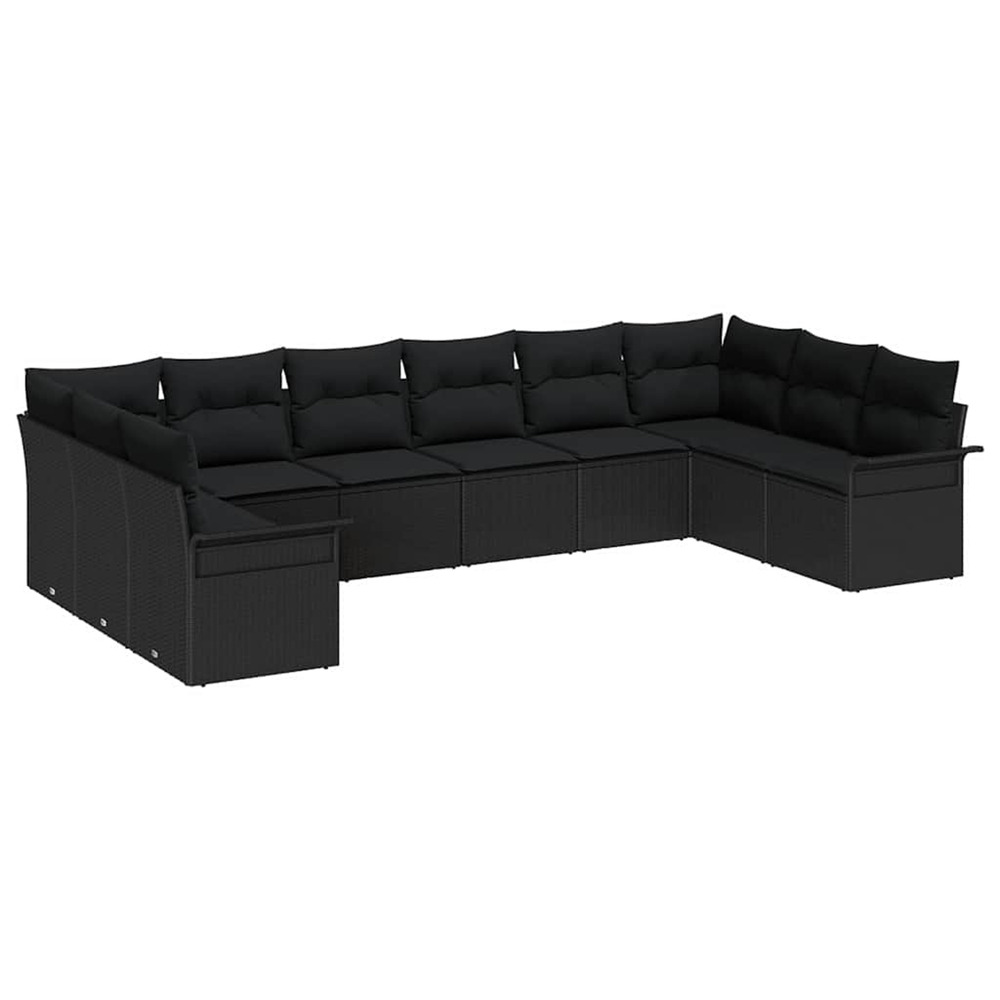 Ensemble de canapé de jardin avec coussin 10 pcs noir polyrotin