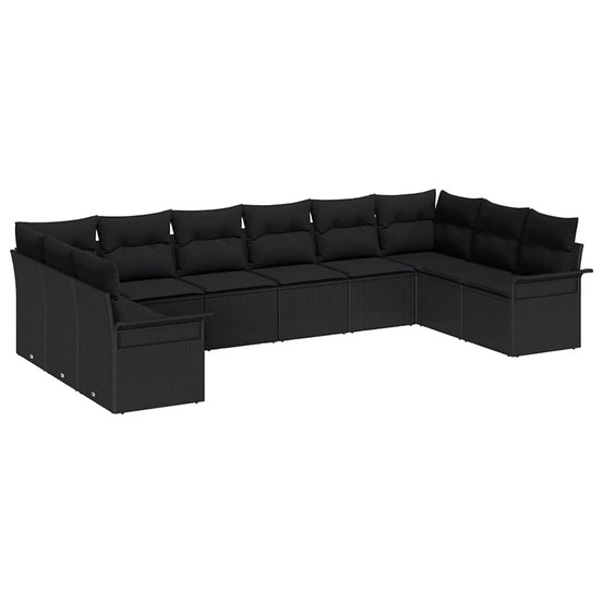 Ensemble de canapé de jardin avec coussin 10 pcs noir polyrotin