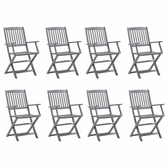 Chaises pliables d'extérieur lot de 8 et coussins bois d'acacia