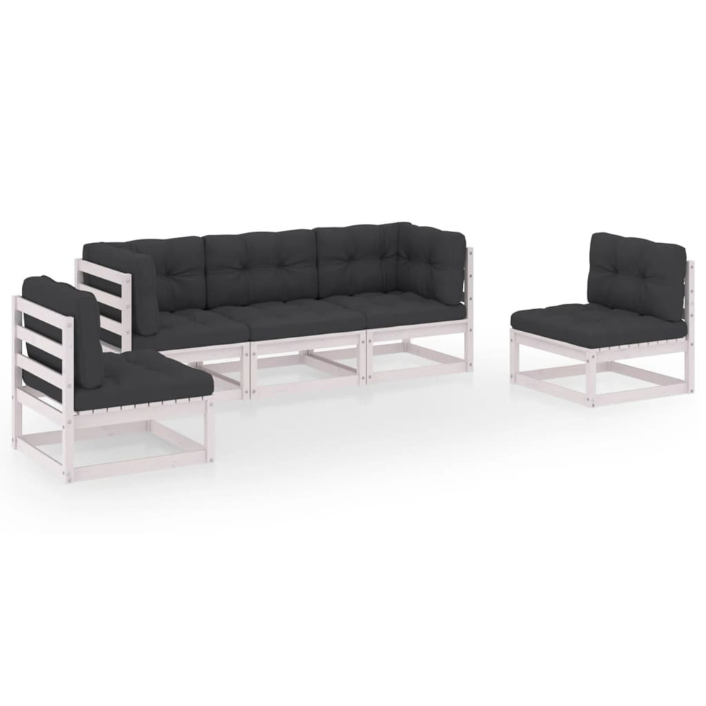 Salon de jardin 5 pcs avec coussins bois de pin massif