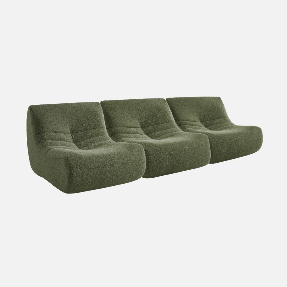 Chauffeuse tissu effet alpaca 3 places. Kaki. Style contemporain. L 91 x p 105 x h 72cm