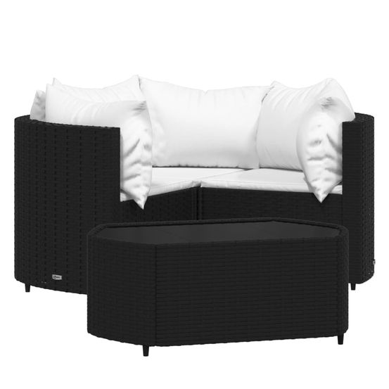 Salon de jardin 4 pcs avec coussins noir résine tressée