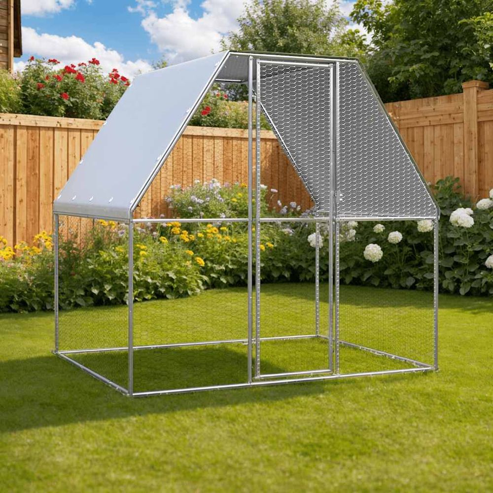 Poulailler enclos 2x2x2m acier galvanisé petits animaux jardin argenté
