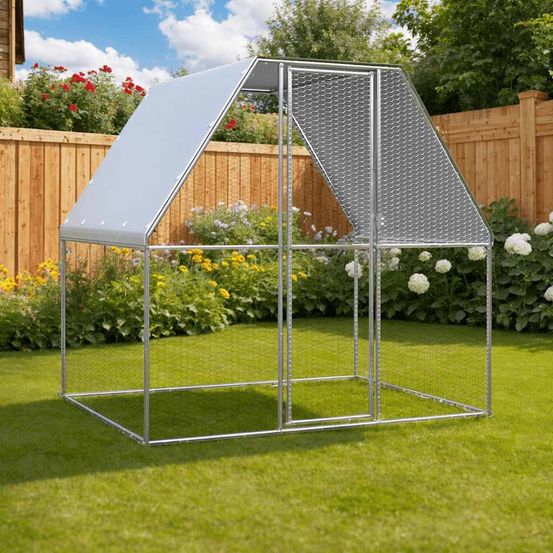 Poulailler enclos 2x2x2m acier galvanisé petits animaux jardin argenté