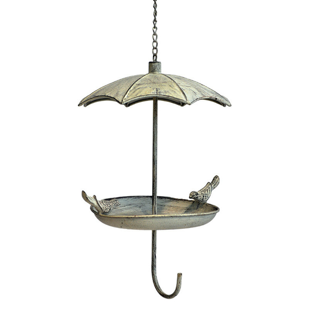 Grande mangeoire oiseaux parapluie fer à suspendre 33x29x69cm