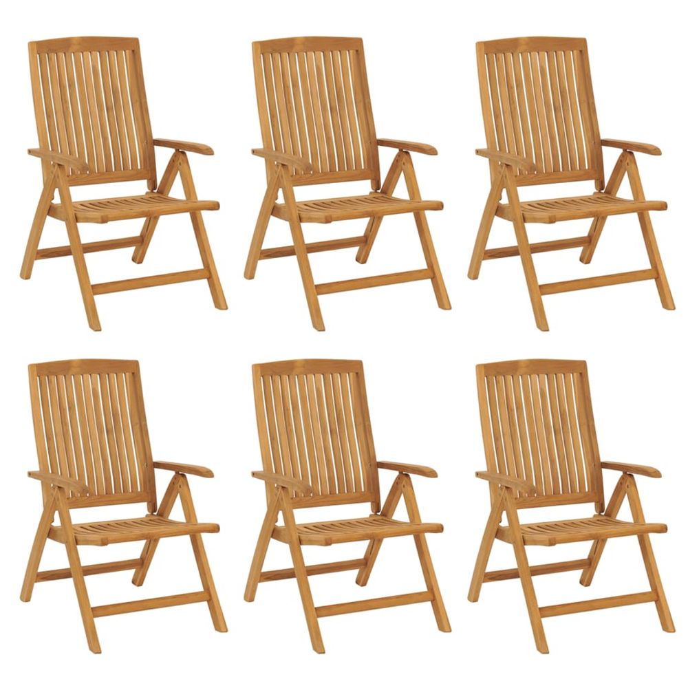 Fauteuils pliants inclinables, 6 pièces, en bois de teck massif