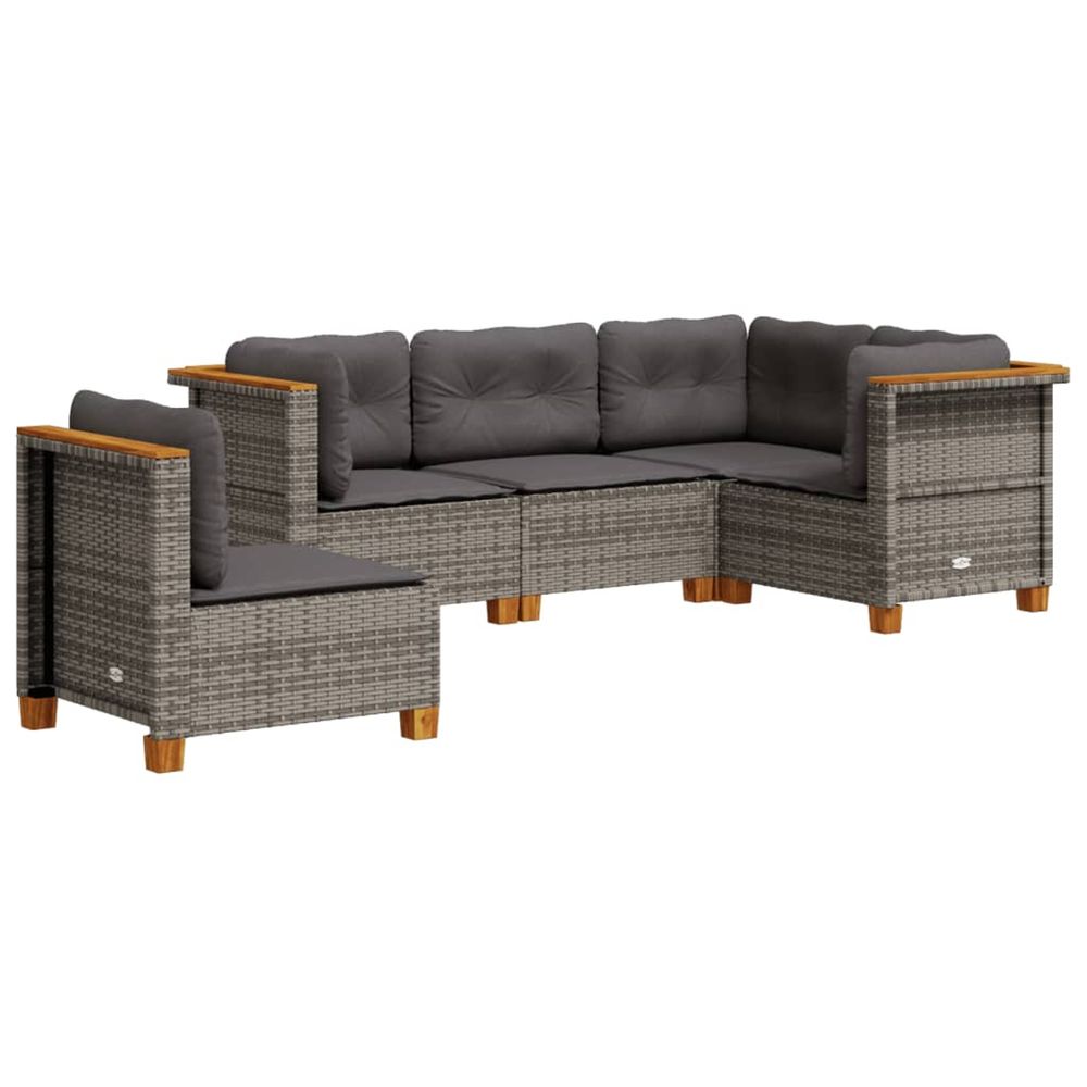 Salon de jardin 5 pcs avec coussins gris résine tressée