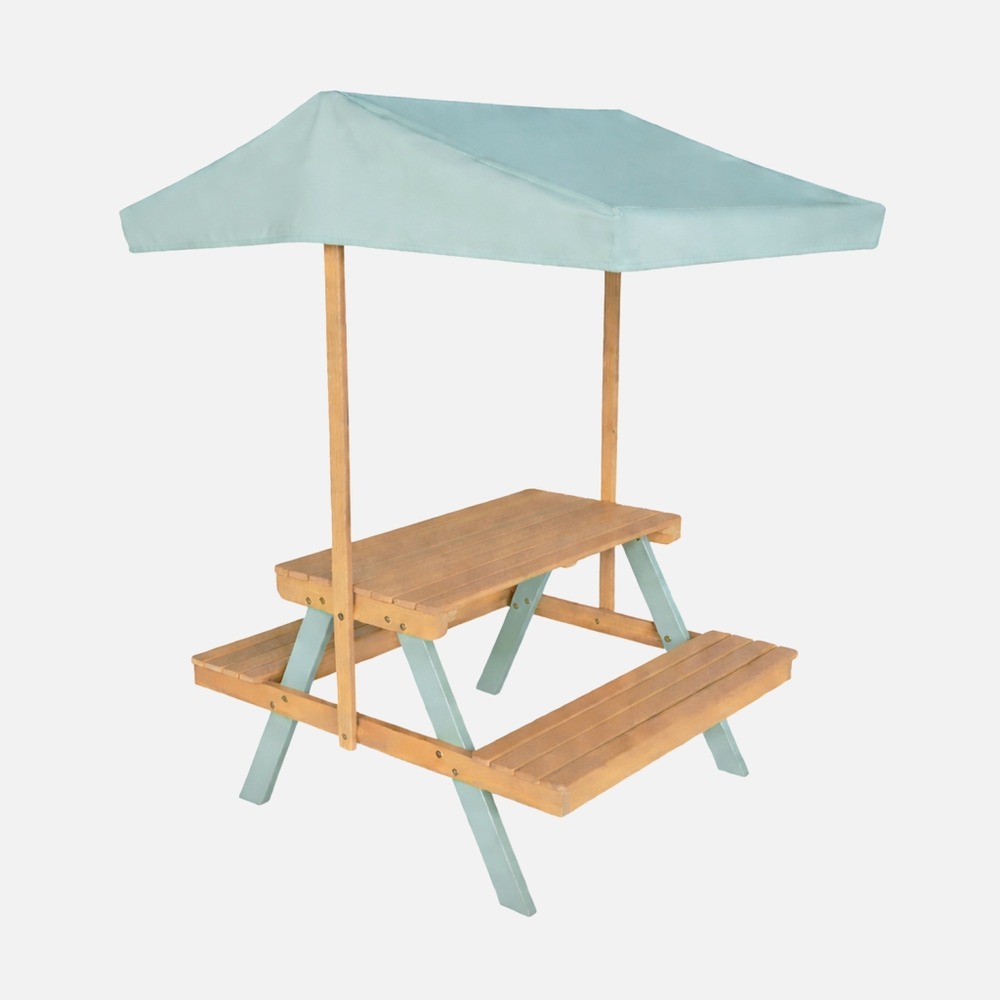 Table de pique-nique, salon de jardin enfant bois d'acacia avec parasol 2 places - jade