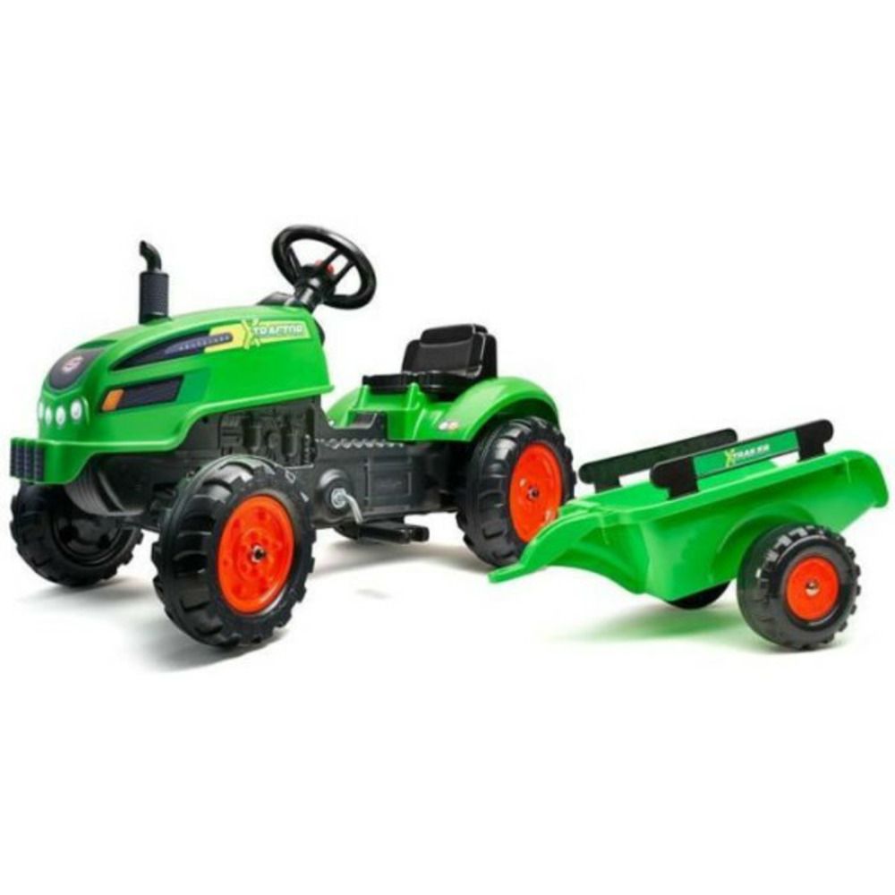 Tracteur a pédales x tractor vert avec capot ouvrant et remorque inclus - - pour enfants de 2 a 5 ans