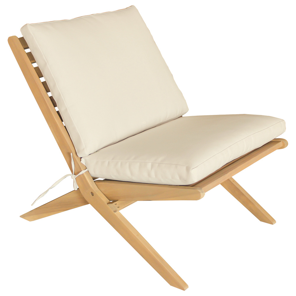 Fauteuil pliant en acacia et coussins beige faro