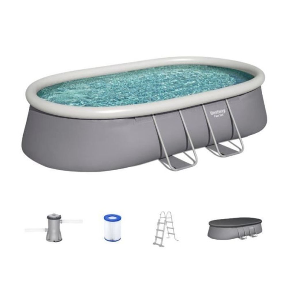 Kit piscine hors sol autoportante - fast set - 488 x 305 x 107cm - ovale (avec filtre, échelle, bâche, cartouche)