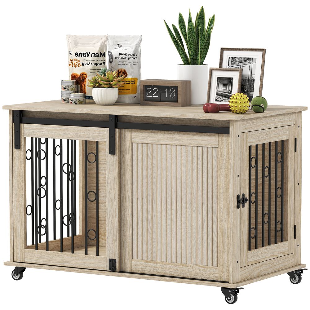 Cage meuble pour chien mdf acier 100 x 56 x 65 cm sur roulettes double porte - comfortxl outdoor living