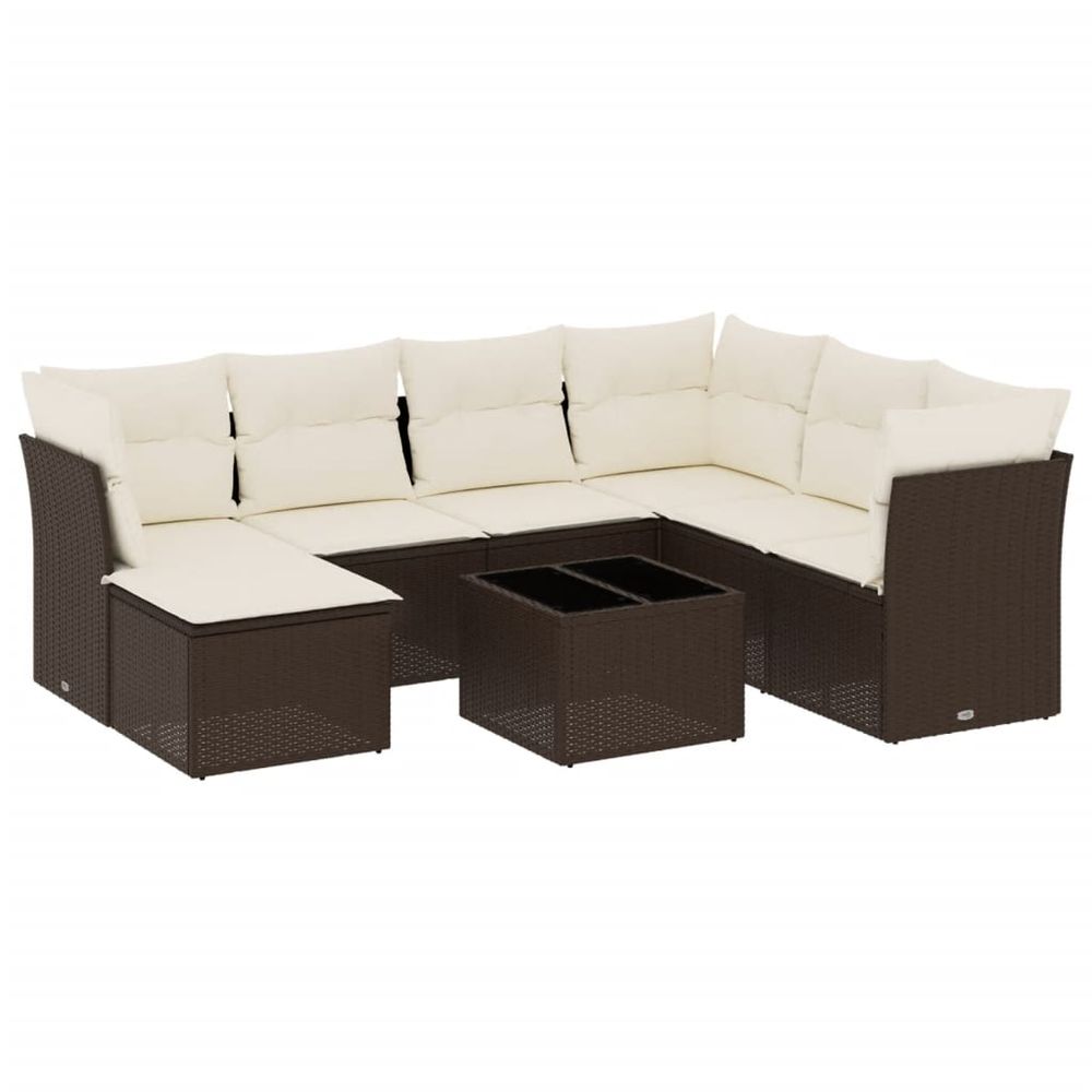 Salon de jardin 8 pcs avec coussins marron résine tressée