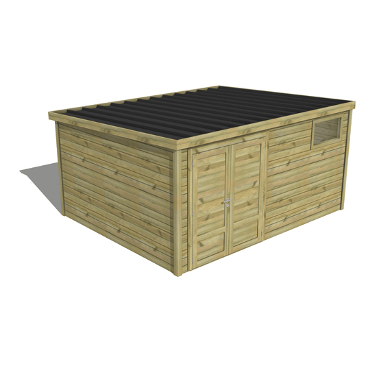 Abri de jardin bois pin traité autoclave 27mm - essentiel - 4,34x3,44m / 15m2 - bac acier - abri français