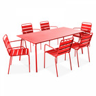Ensemble table de jardin et 6 fauteuils en métal rouge