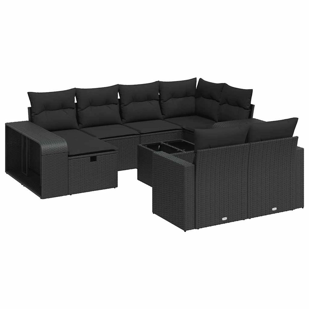 Salon de jardin 11 pcs avec coussins noir résine tressée