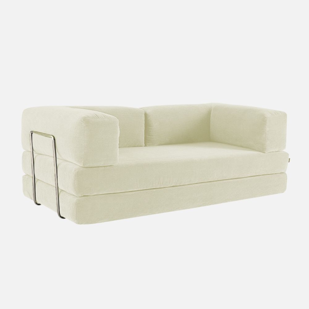 Canapé compressé vintage convertible 3 places en velours côtelé et armatures chromées l 200 x p 100 x h 72cm - seventies