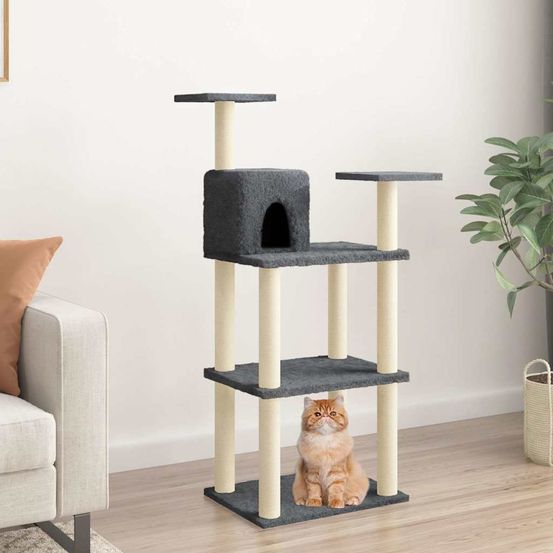 Arbre à chat avec niche 118,5 cm griffoirs en sisal gris foncé