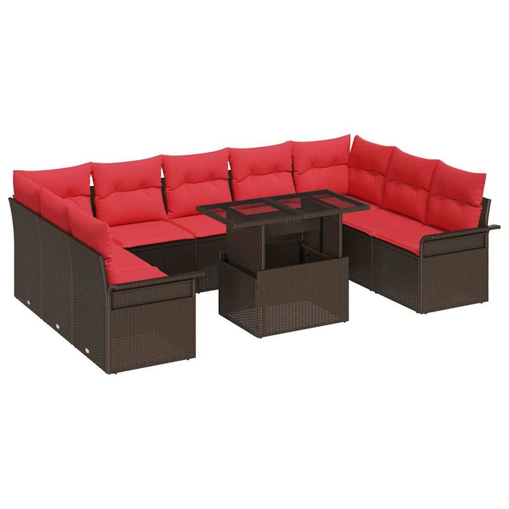Ensemble de canapé de jardin 10 pc marron poly rotin